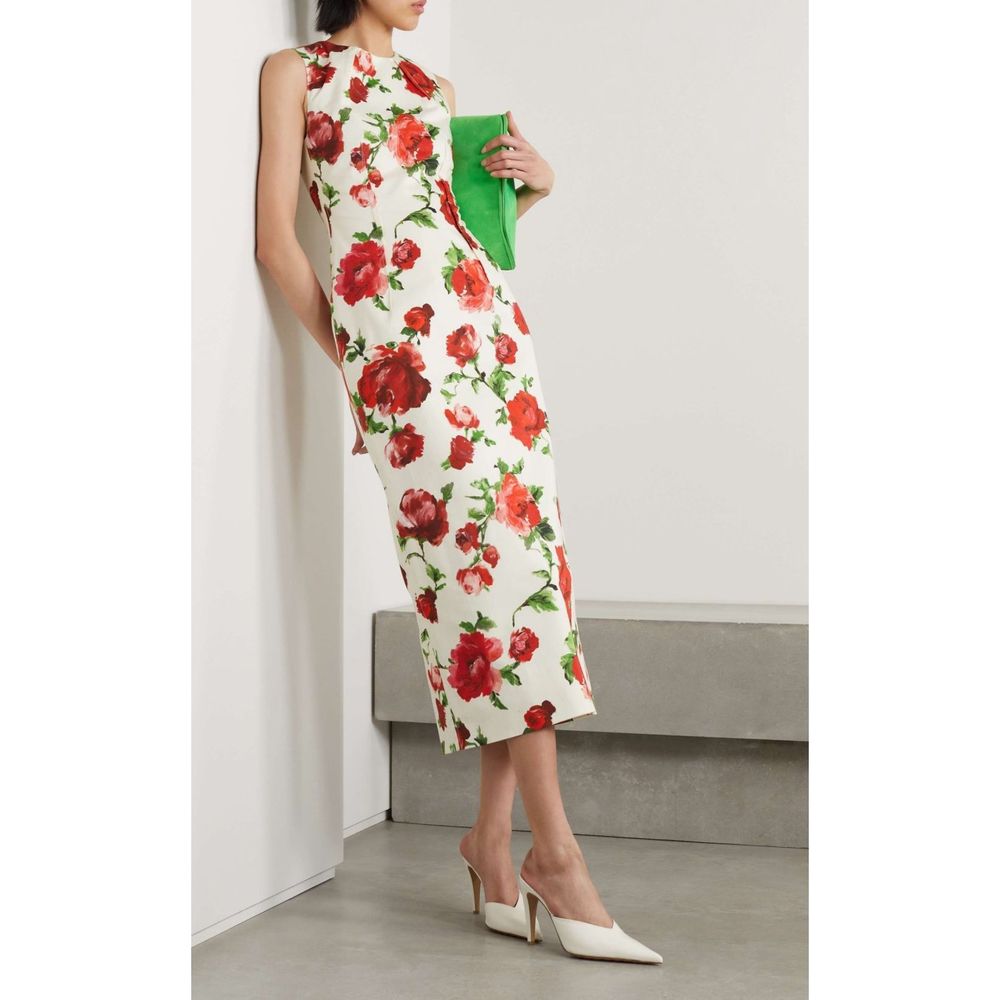 CAROLINA HERRERA Floral Pearl Multi Sleeveless Column Midi Dress